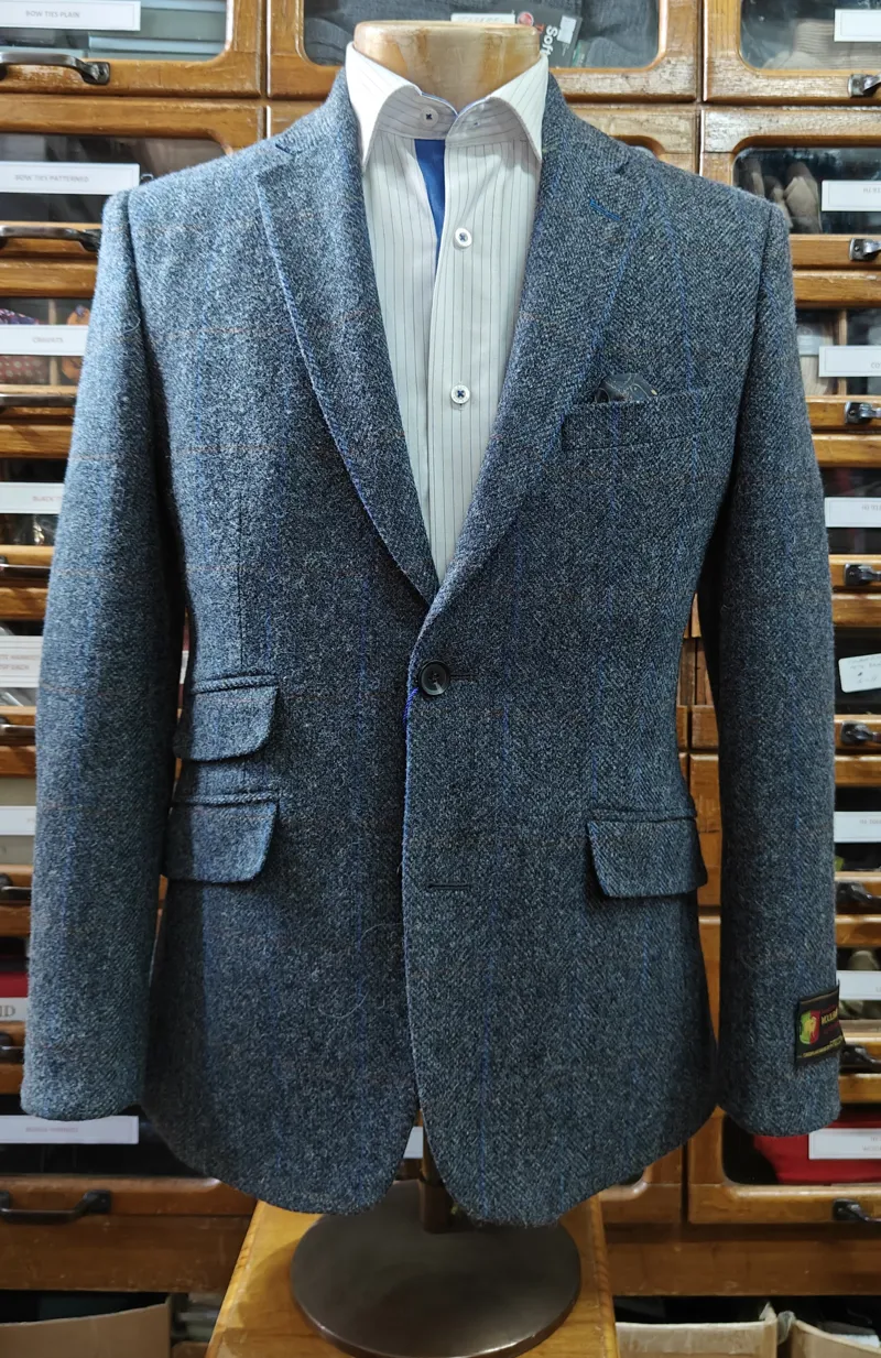 Scott By the Label Tweed Jacket Grey with Blue Overcheck S21212JC 