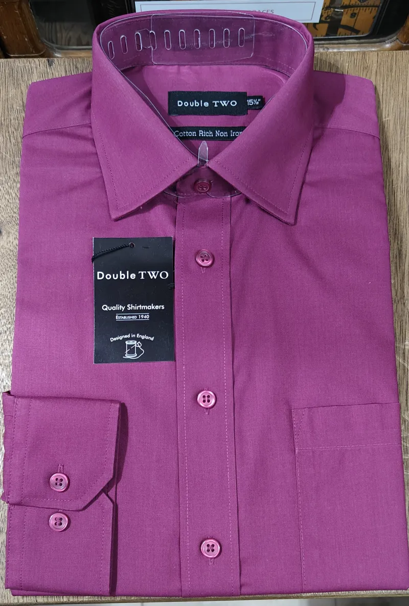 D2 Cotton Rich Long Sleeve Shirt Wine SLS4500AJ 