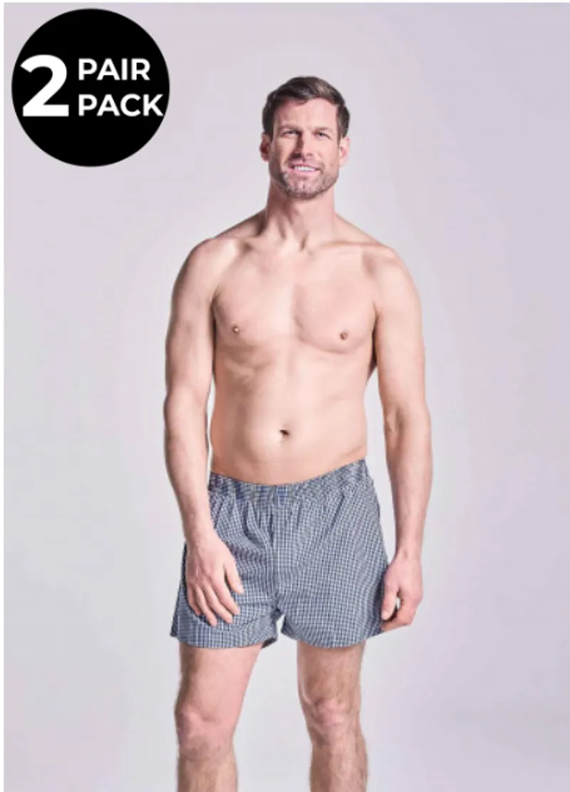 PURE COTTON WOVEN BOXERS NAVY CHECK HJ2351 