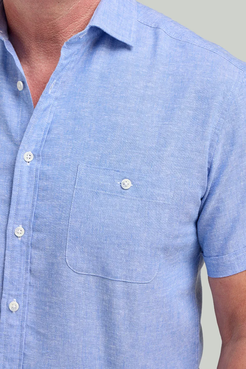 D2 Half Sleeve Linen Shirt Blue DTLS1202 -4