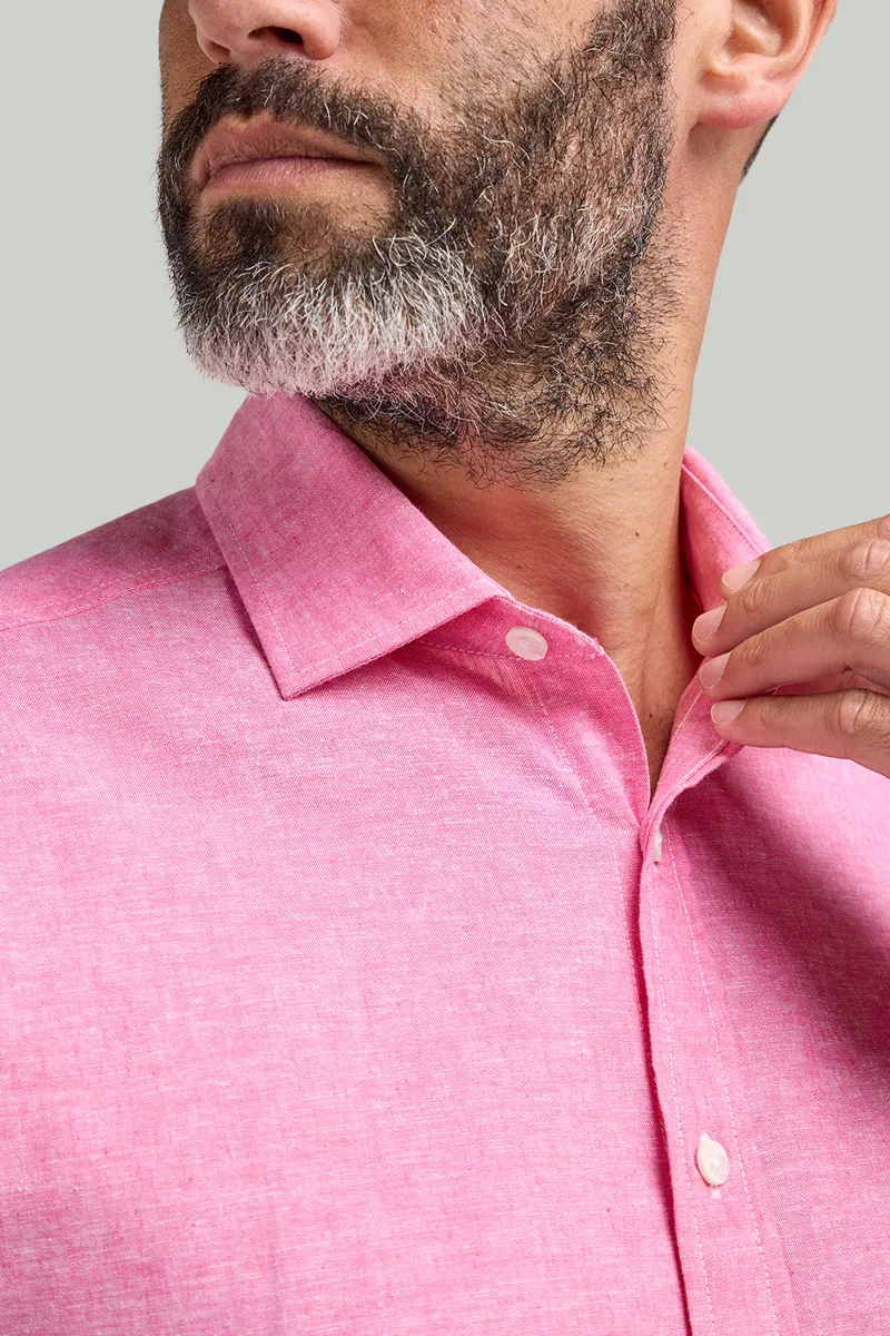 D2  Half Sleeve Linen Shirt Pink DTLS1202-2