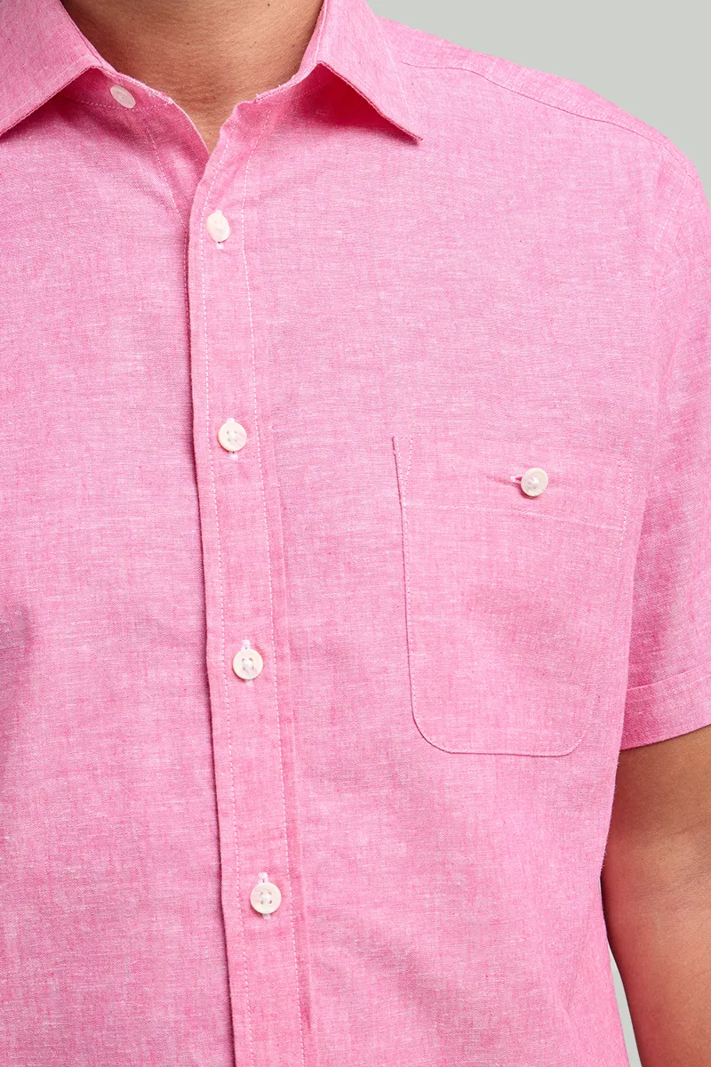 D2  Half Sleeve Linen Shirt Pink DTLS1202-4