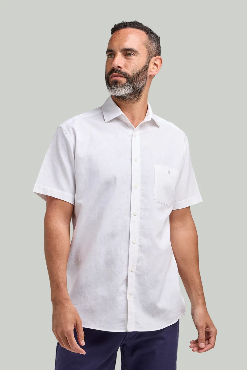 D2 Half Sleeve Linen Shirt White DTLS1202 