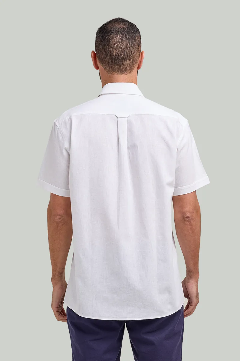 D2 Half Sleeve Linen Shirt White DTLS1202 -1