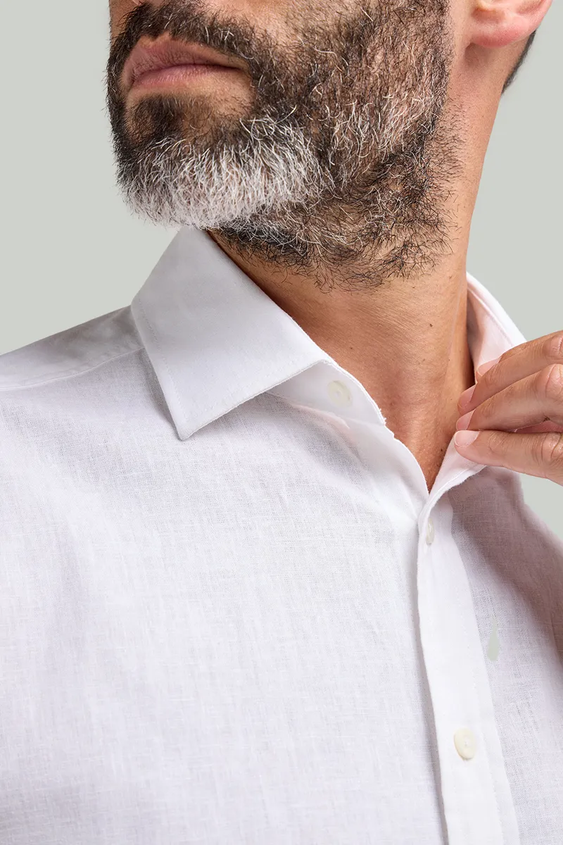 D2 Half Sleeve Linen Shirt White DTLS1202 -2