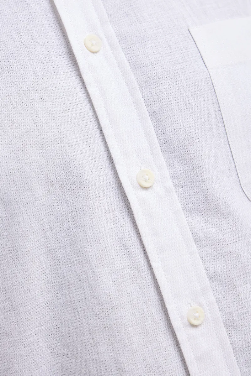 D2 Half Sleeve Linen Shirt White DTLS1202 -3
