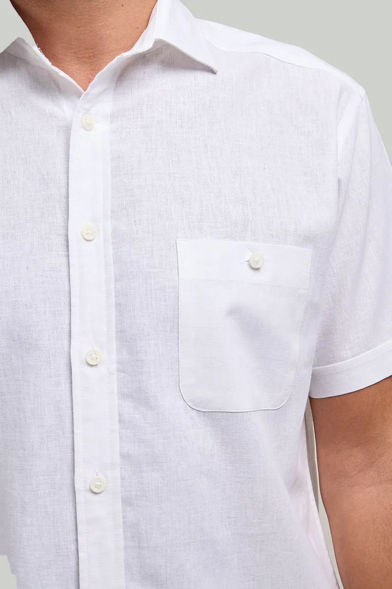 D2 Half Sleeve Linen Shirt White DTLS1202 -4