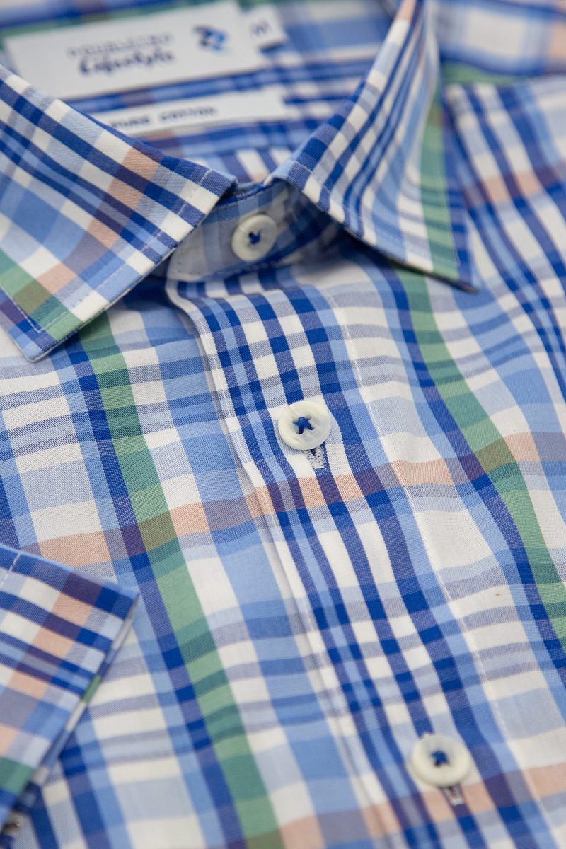 D2 Half Sleeve Blue Check ShirtDTLS1303 -1