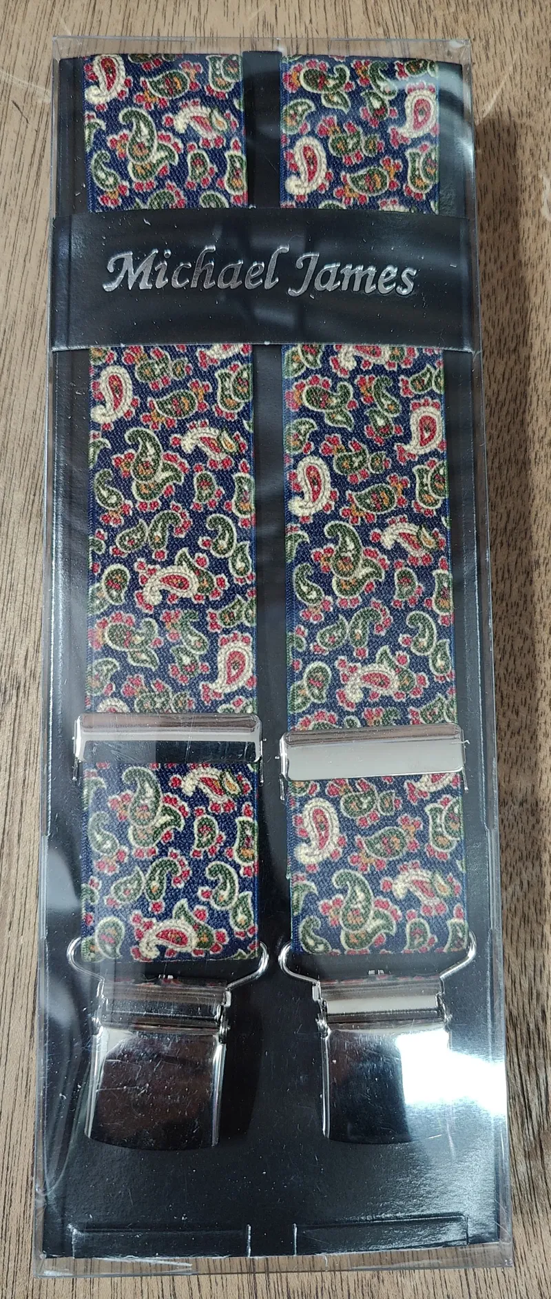  Michael James Braces Wide Clip Navy Paisley