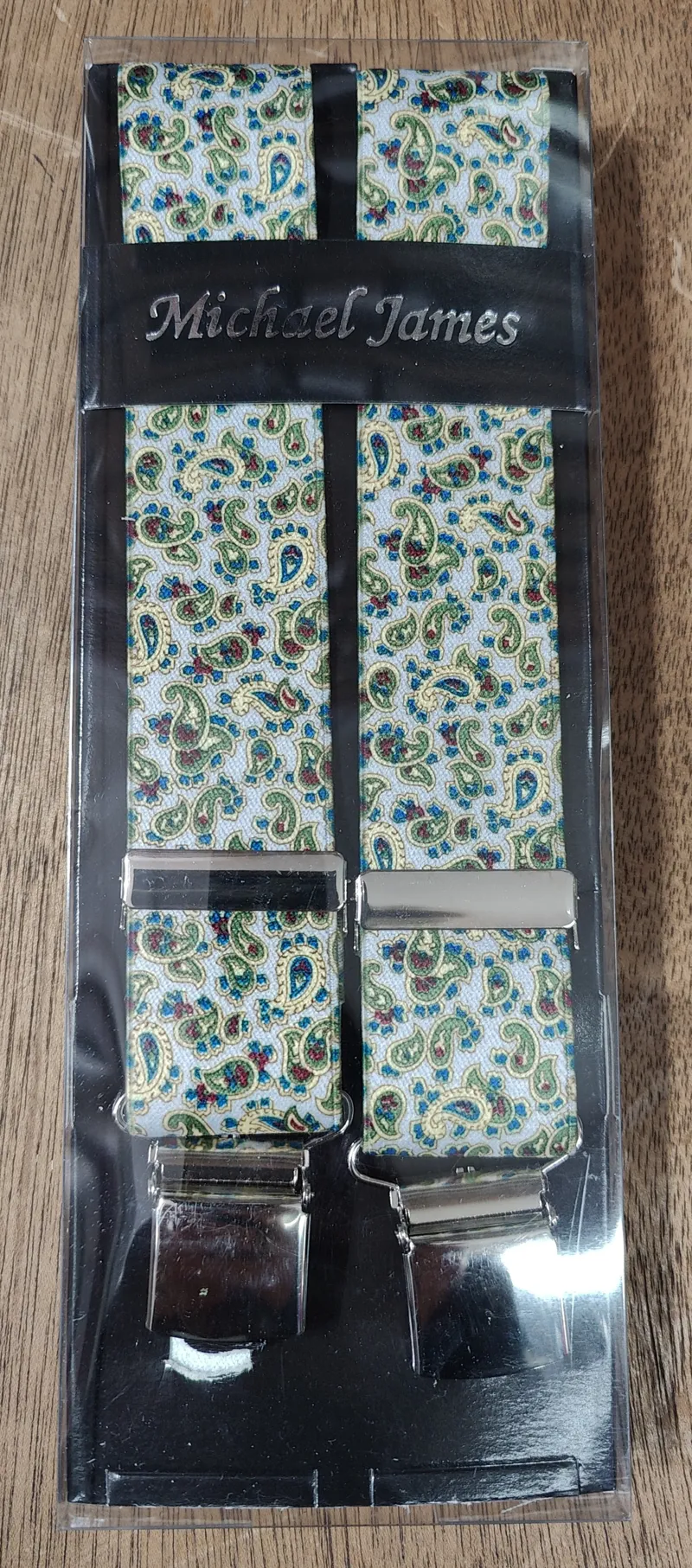  Michael James Braces Wide Clip Grey Paisley