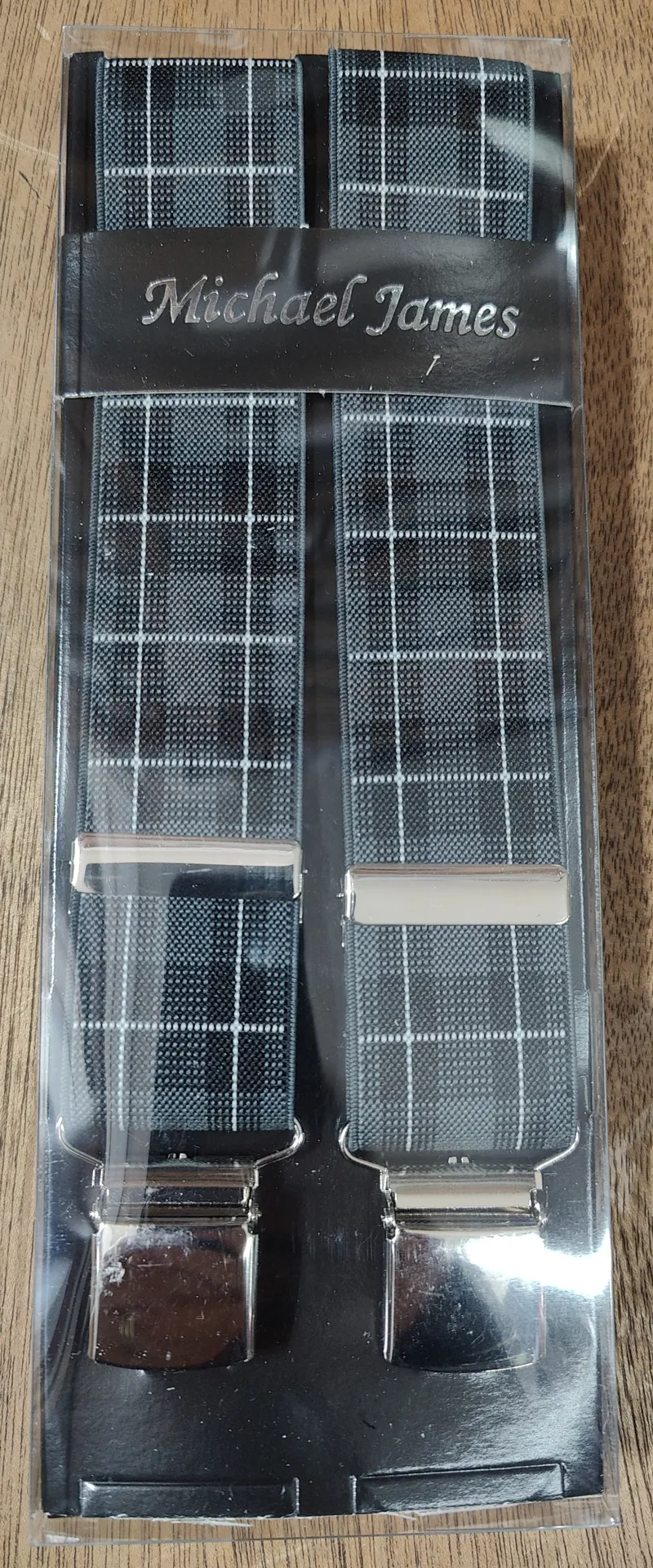  Michael James Braces Wide Clip Grey Tartan