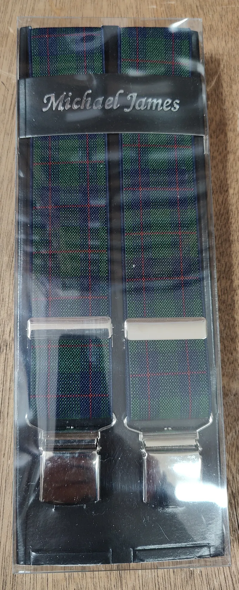  Michael James Braces Wide Clip Green Tartan