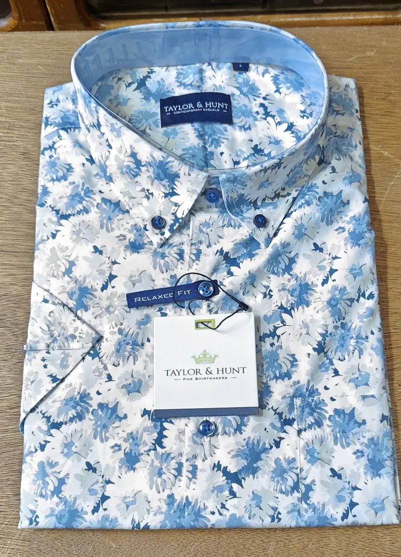 Taylor Hunt Half Sleeve Shirt Floral Beige/Blue  THPT002 