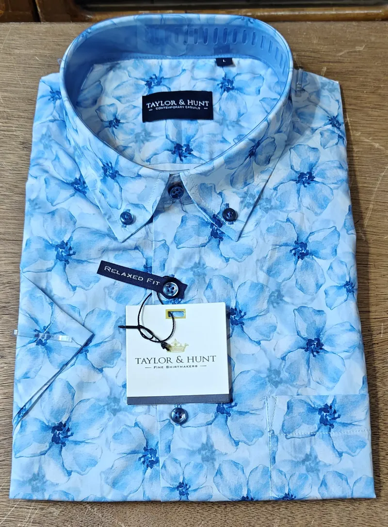 Taylor Hunt Half Sleeve Shirt Blue Flower THPT001