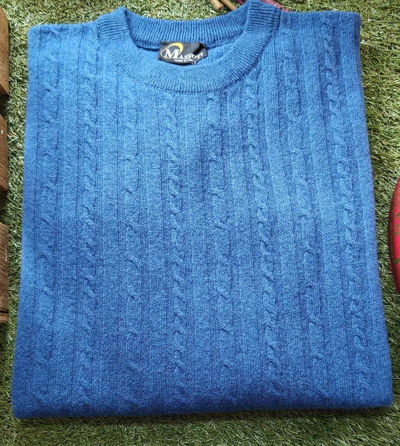 Massoti Lambswool Cable Crew Neck Jumper Royal L30 