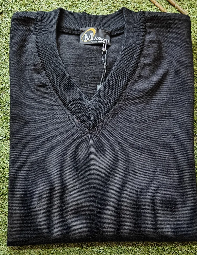 Massoti Merino V Neck Jumper Black W01  