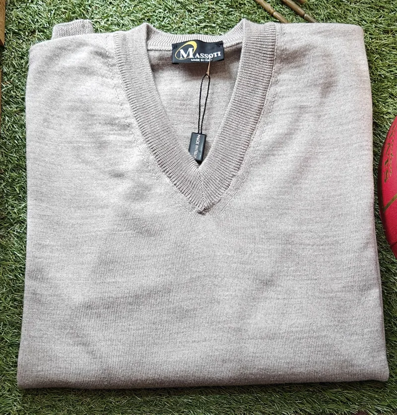 Massoti Merino V Neck Jumper Beige W01  