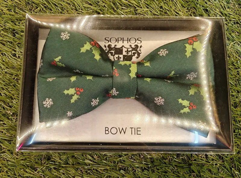 Christmas Bow Tie Holly Snow Green
