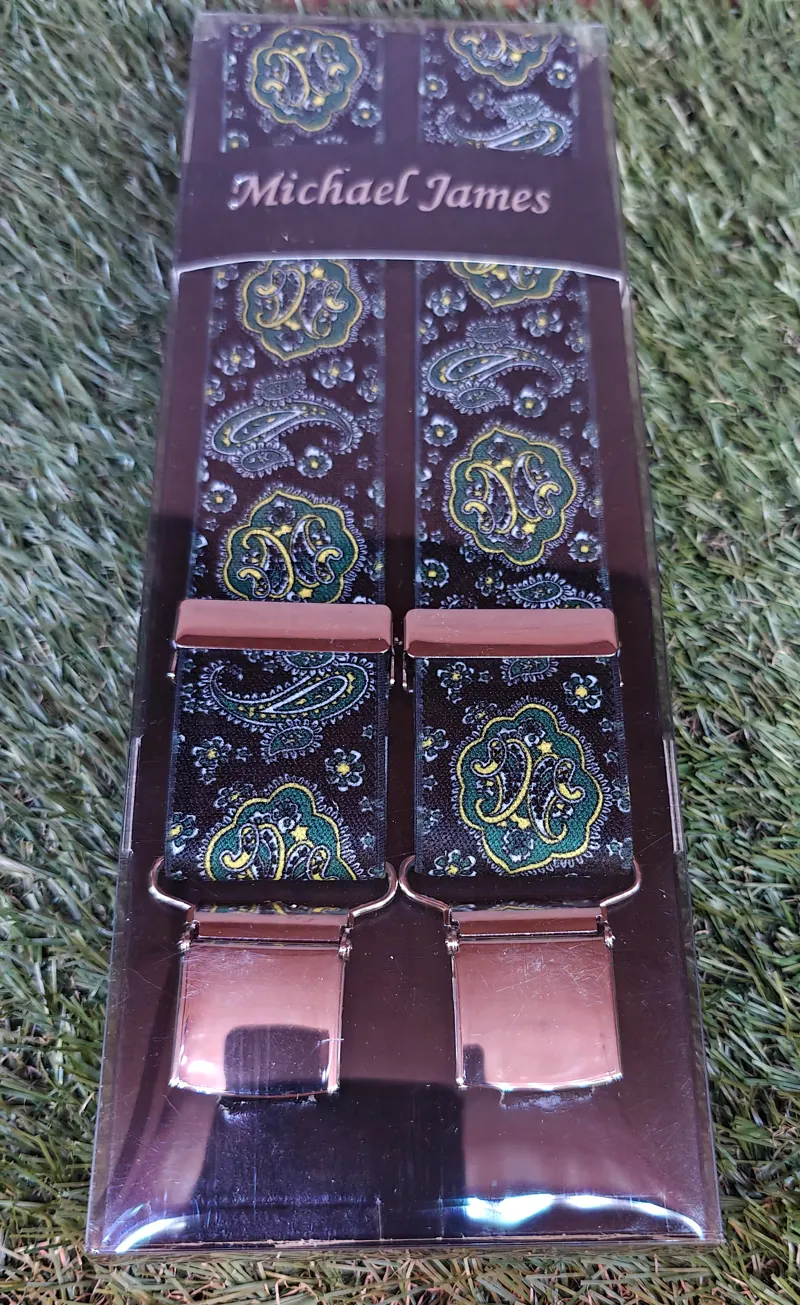  Michael James Braces Wide Clip Paisley Navy Lime