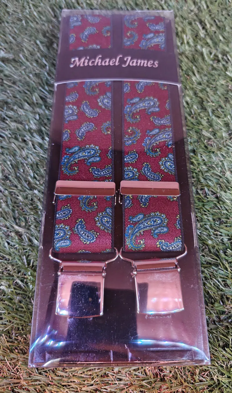Michael James Braces Wide Clip Paisley Wine Navy