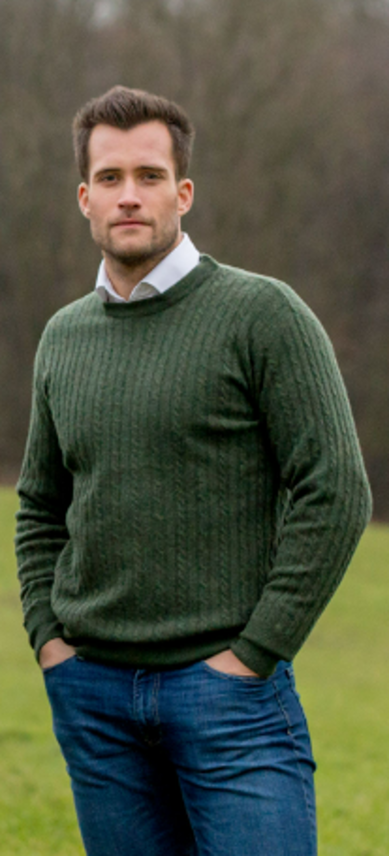 Massoti Lambswool Cable Crew Neck Jumper Forest L30 -1