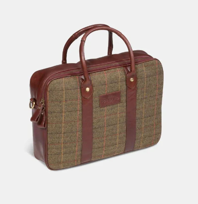   Alan Paine Tweed/Leather Laptop Bag Peat ACUBGT4
