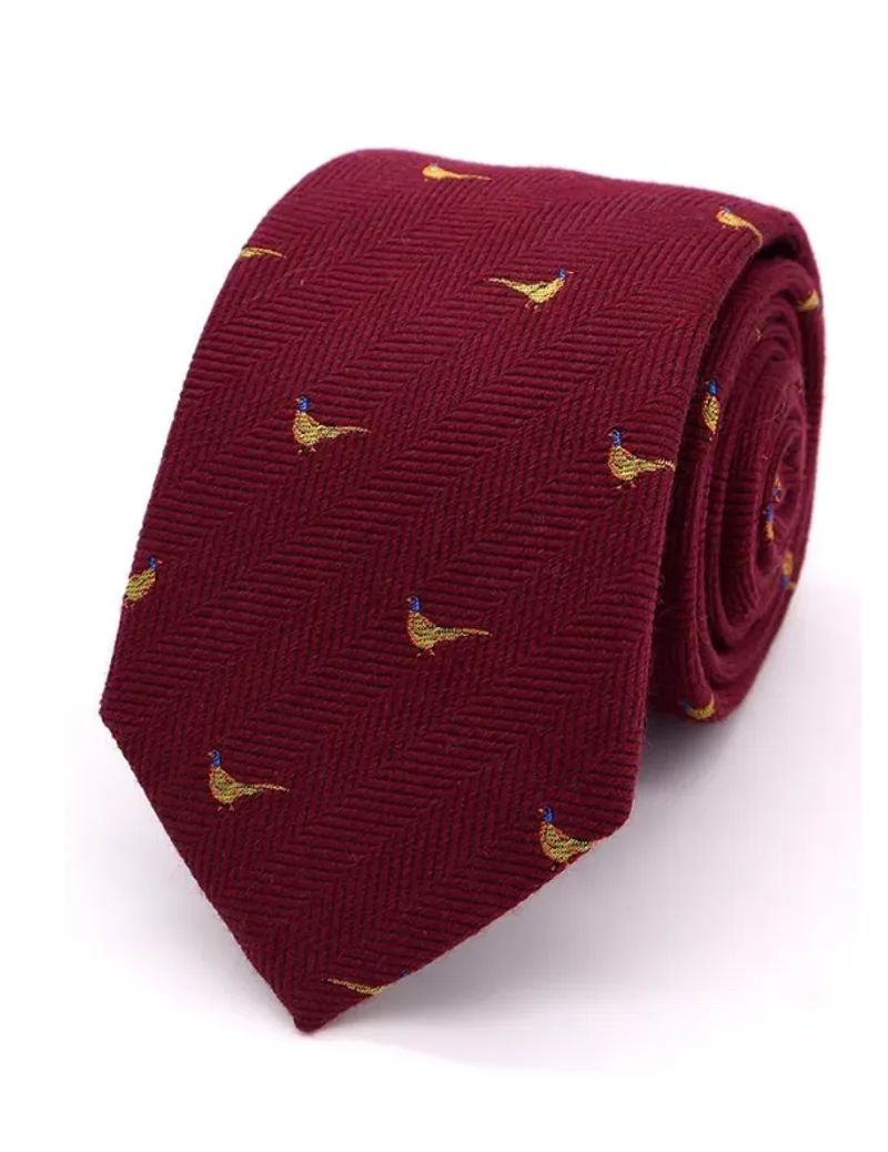 L.A. Smith Herringbone Tie Silk/Wool Pheasant Burgandy S9700/1/OS  