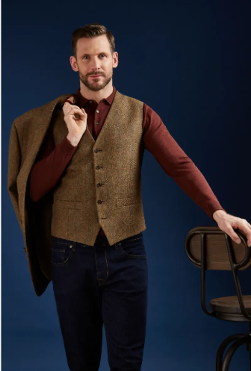 Scott By The Label Herringbone Waistcoat Tan S23208W