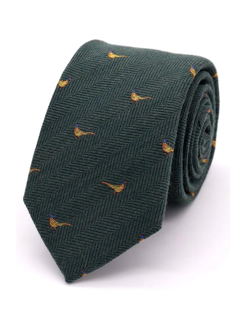  L.A. Smith Herringbone Tie Silk/Wool Pheasant Green S9700/2 