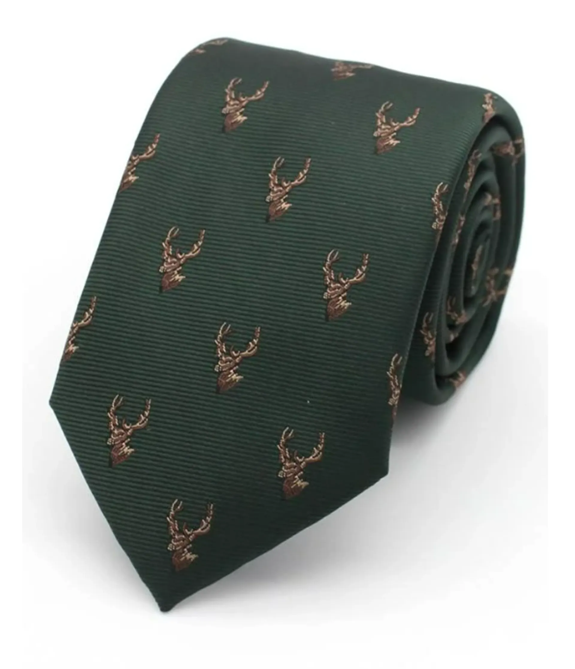 Standing Stag Country Silk Tie in Green