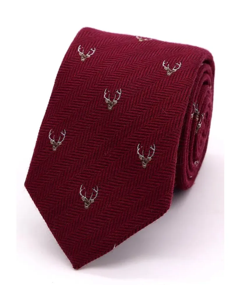 L.A. Smith Herringbone Tie Silk/Wool Stags Red S97907/1/OS  