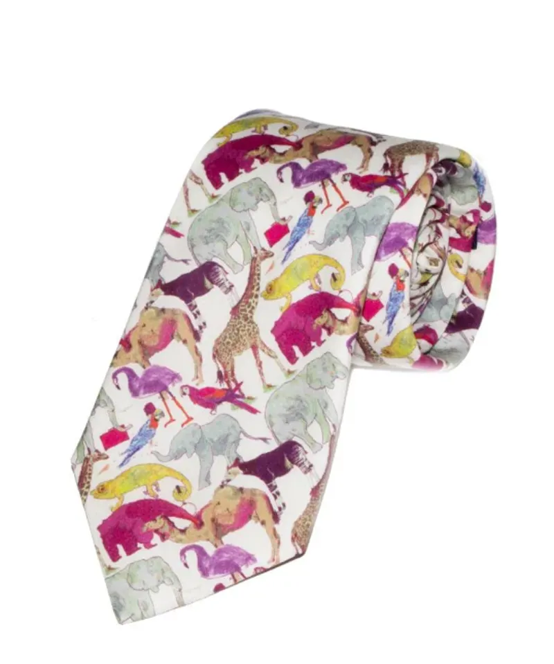 L.A. Smith Liberty Print Cotton Tie Animals Pink LIBT30/1/OS 