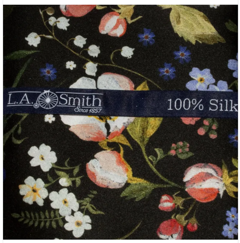 L.A. Smith Liberty Silk Pocket Square Black Floral LIBTPH108/2 