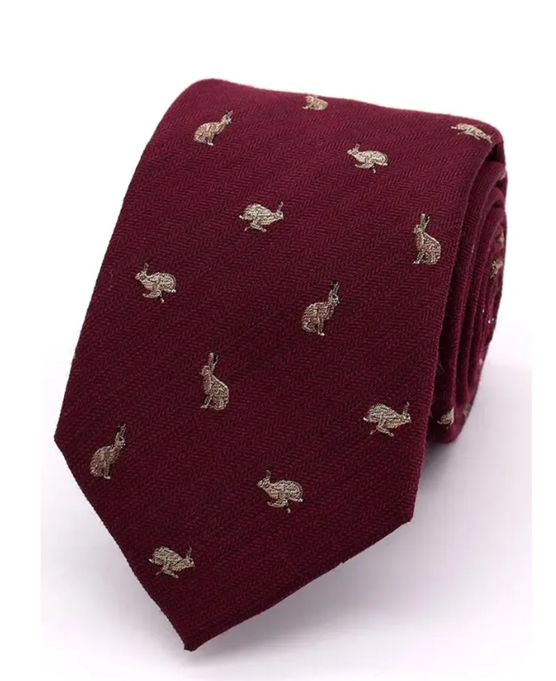 L.A. Smith Herringbone Tie Silk/Wool Rabbit Burgandy S9706/1/OS  