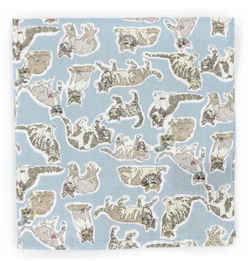 Liberty Print Cotton Pocket Square Cats Blue LIBTPH62/1/OS 