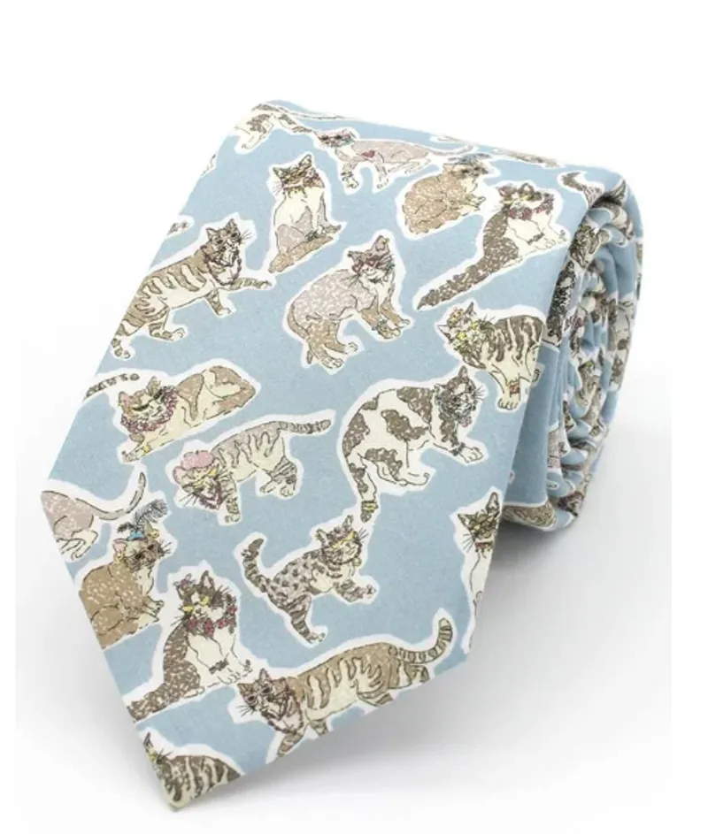 L.A. Smith Liberty Print Cotton Tie Cats Blue LIBT62/1/OS 