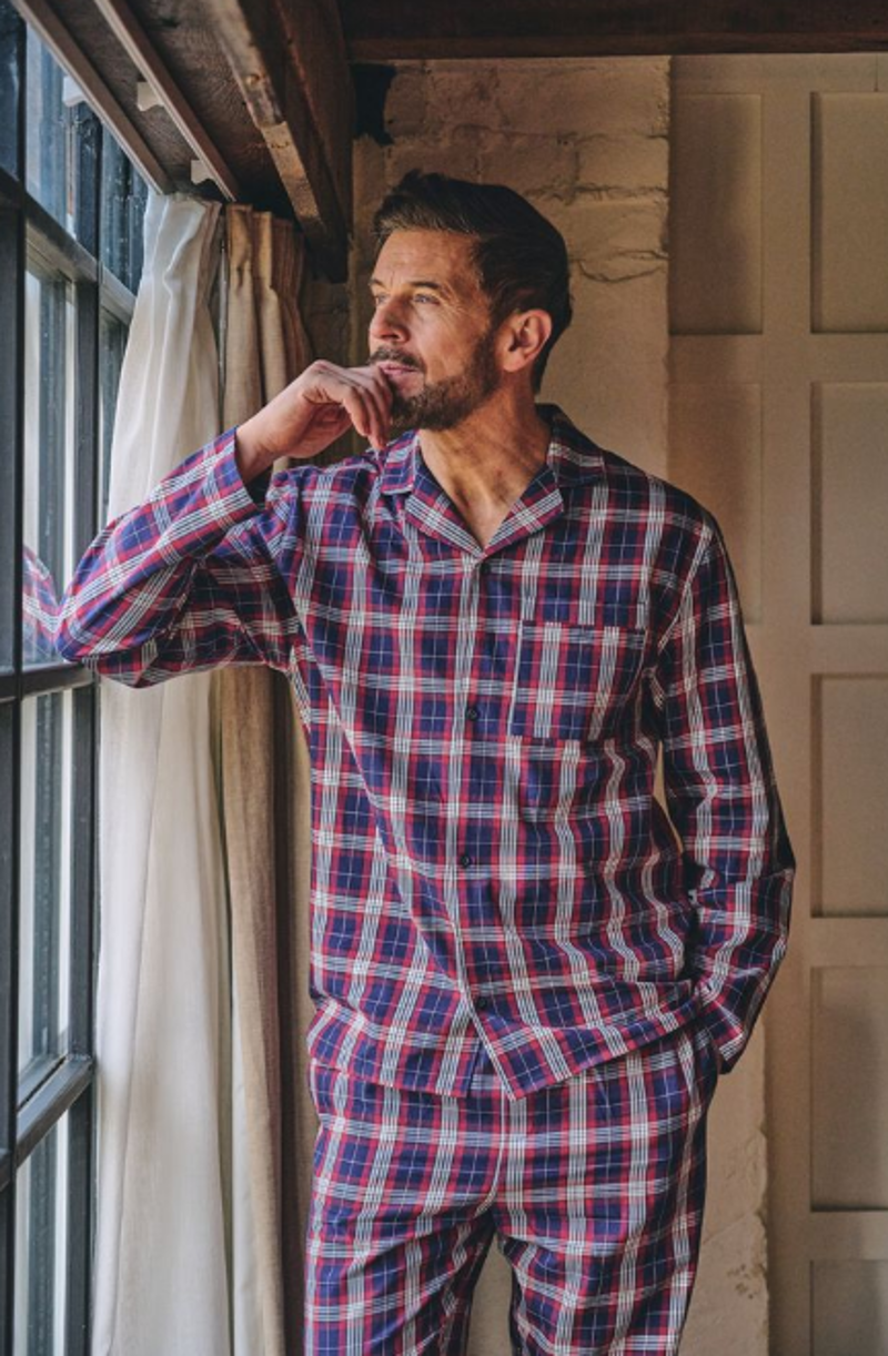 HJ Hall Cotton PJ's Check Red/Navy
