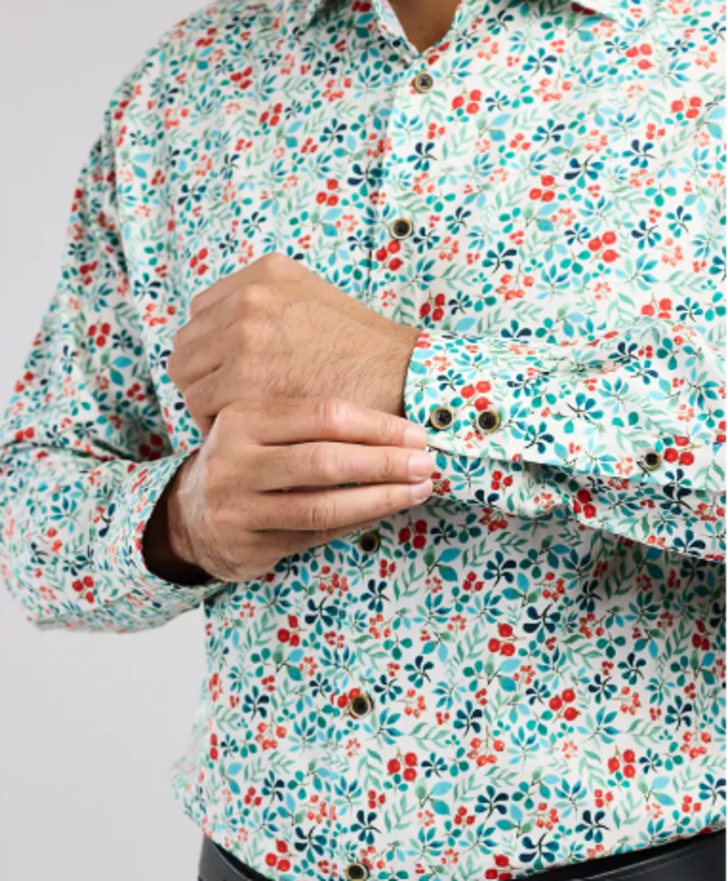 D2 Floral Berry/Leaves Cream Shirt DTLS1298 -1