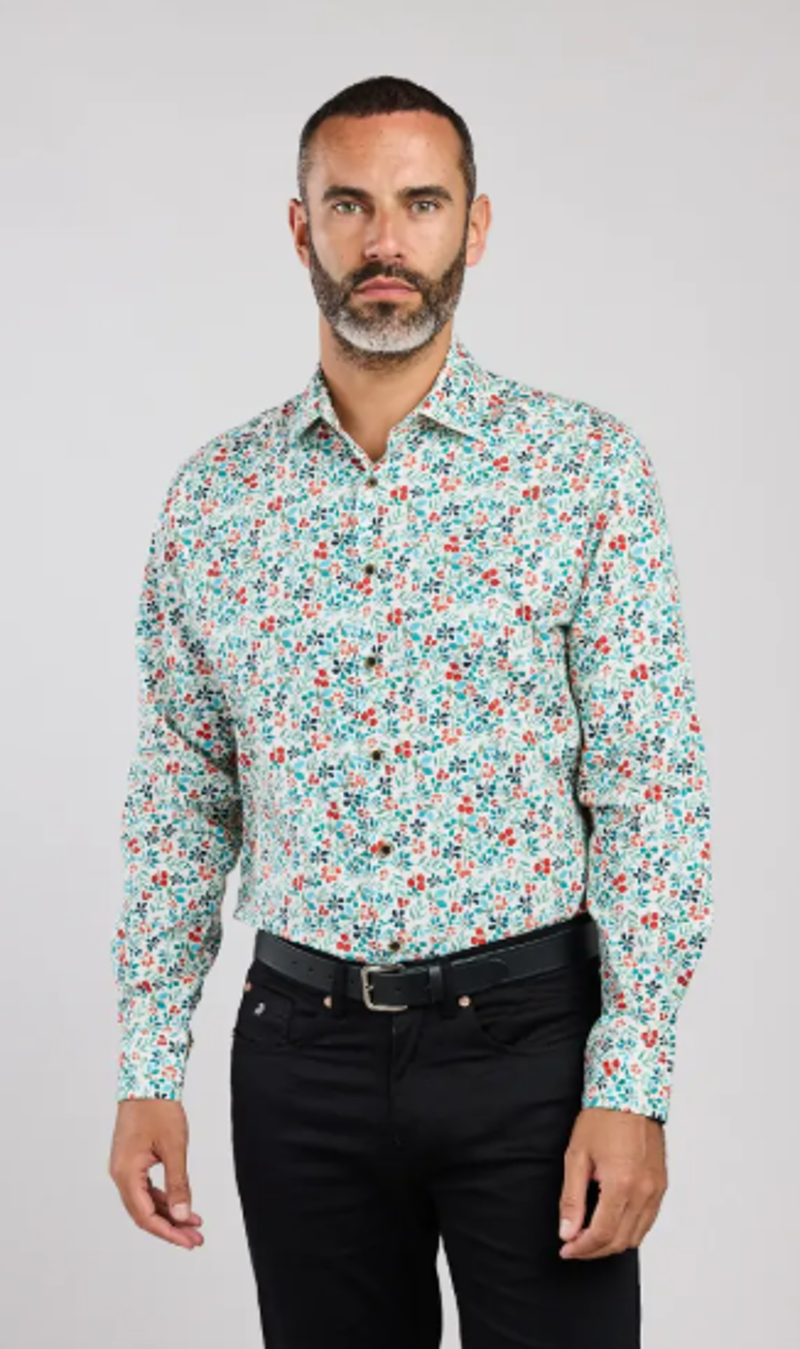 D2 Floral Berry/Leaves Cream Shirt DTLS1298 