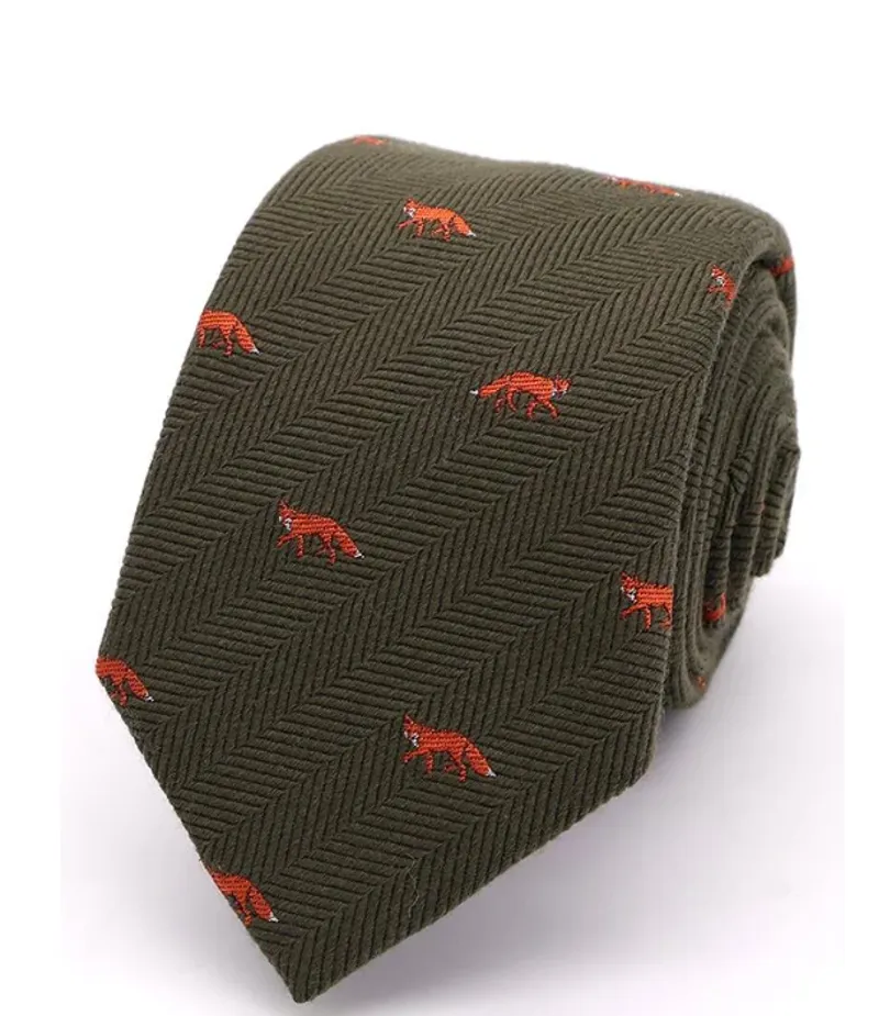 L.A. Smith Herringbone Tie Silk/Wool Fox Green S9704/1/OS