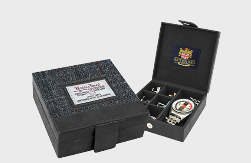 Sophos Harris Tweed Cufflink Box Grey