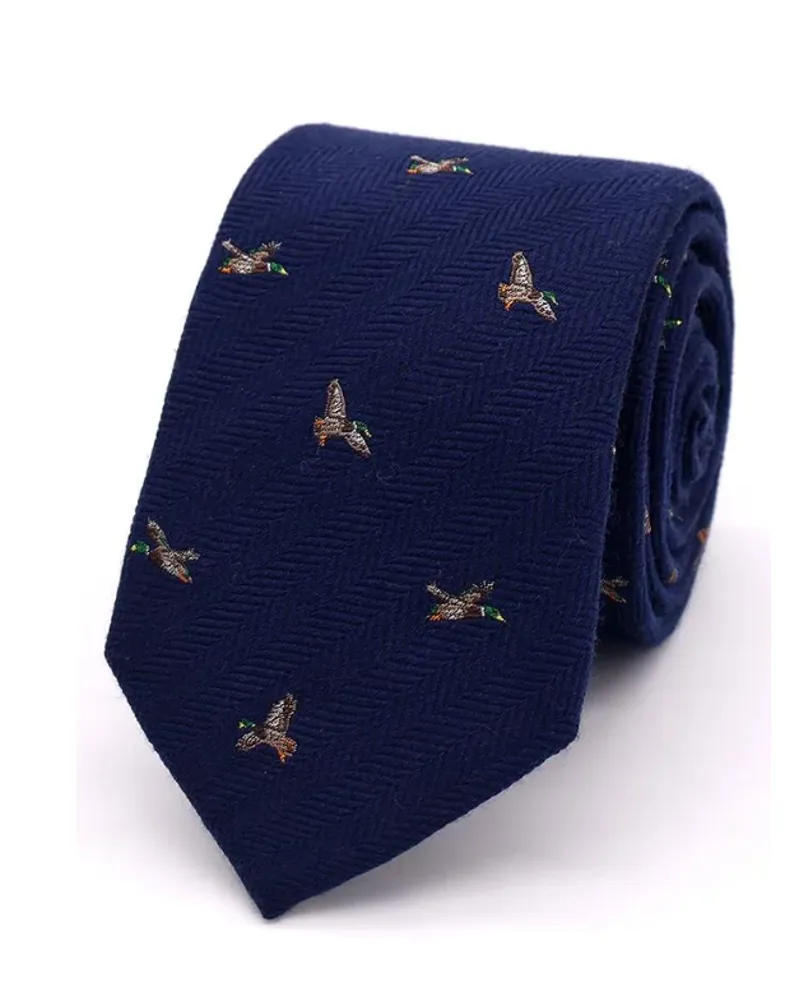  L.A. Smith Herringbone Tie Silk/Wool Mallard Navy S9701/1/OS 