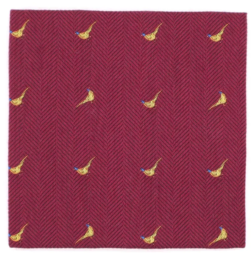  L.A. Smith Silk/Wool Pocket Square Pheasant Burgundy TPH9700/1